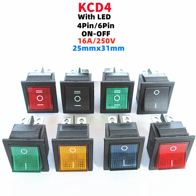 1 szt. Włącznik Rocker KCD4 ON-OFF 2 pozycja 4 piny/6 pinów sprzęt elektryczny z wyłącznik zasilania światła 16A 250VAC/ 20A 125VAC