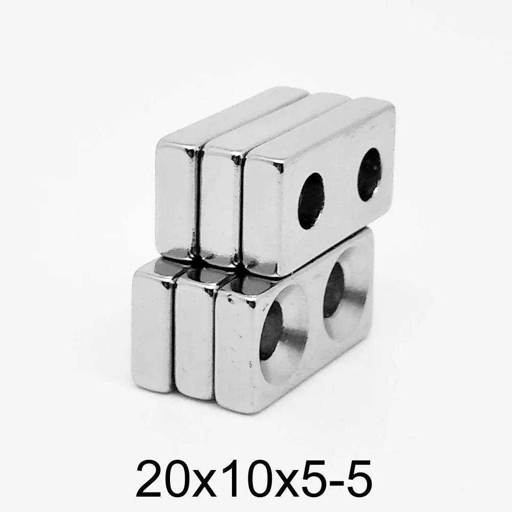 60x10x5-5mm Strong Sheet Neodymium Magnet 2 Holes 5mm Block Rectangular Magnets 50x10x5-5 60*10*5-5 30x10x5-5 40x20x5-5