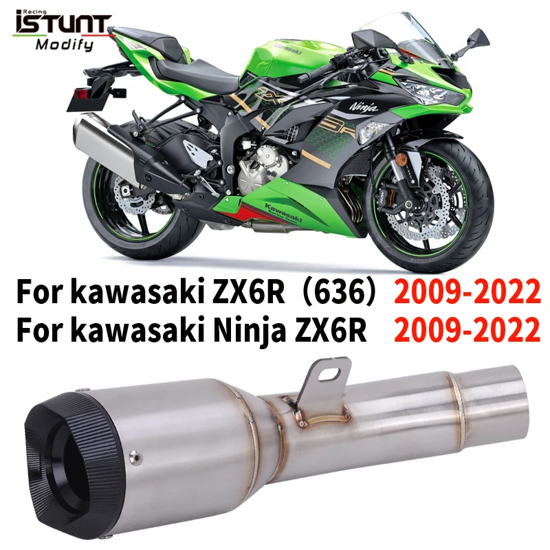 

Motorcycle Exhaust Escape Moto For KAWASAKI Ninja ZX-6R ZX6R ZX636 2009 - 2022 Stainless Steel Mid Link Pipe Escape Muffler
