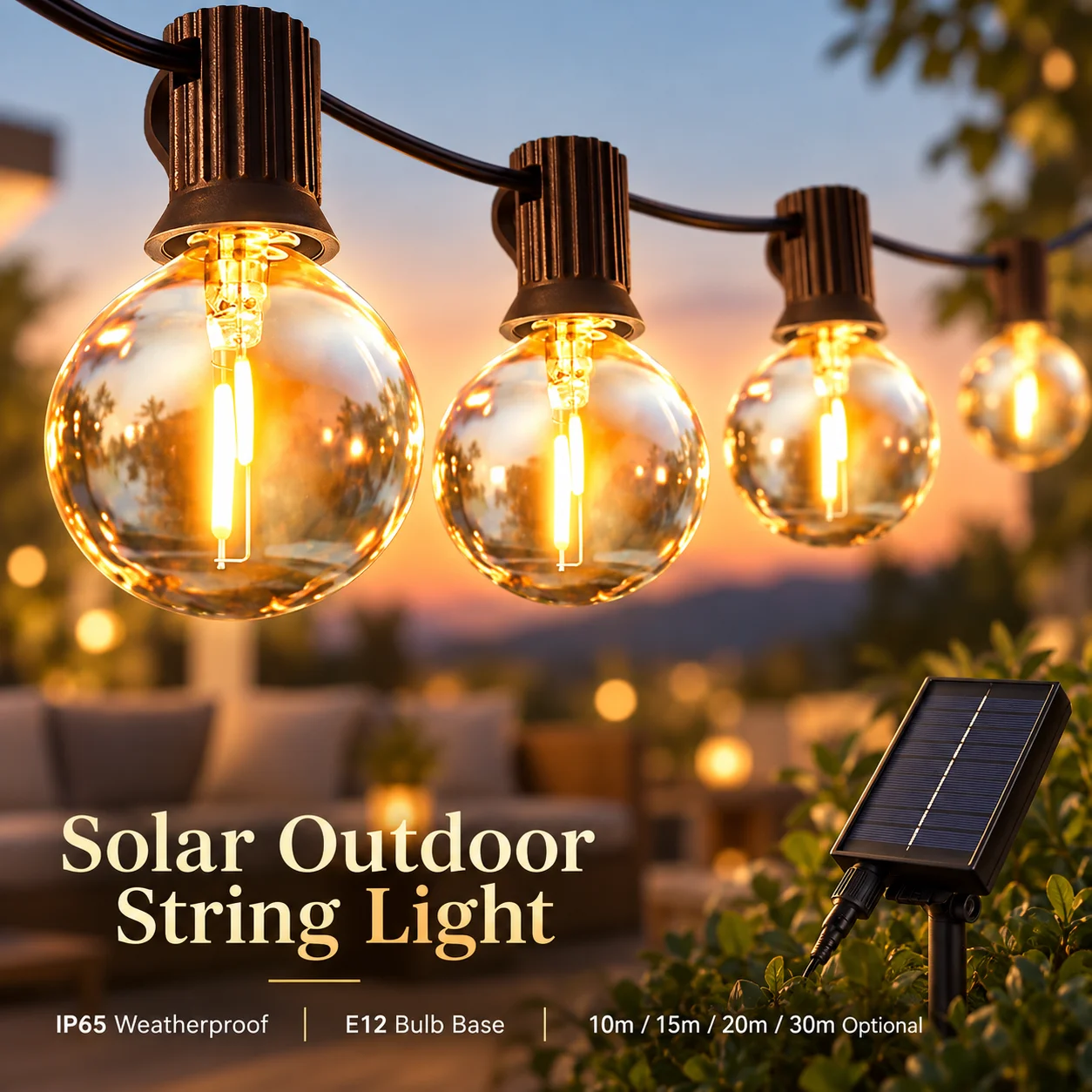 Outdoor Solar Light Waterproof IP65 String Light Shatterproof LED Bulb Remote Control Solar Lamp for Garden Street Decor Lamp