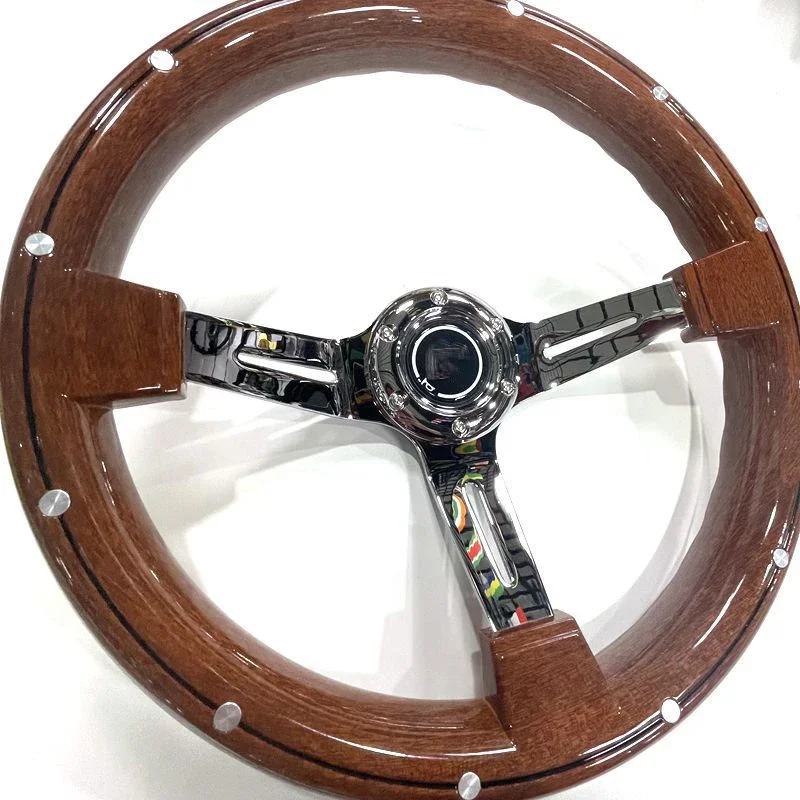 Universal Modification Peach Wood Steering Wheel 14 Inch Imitation Peach Wood Screws Electroplating Frame Steering Wheel ABS