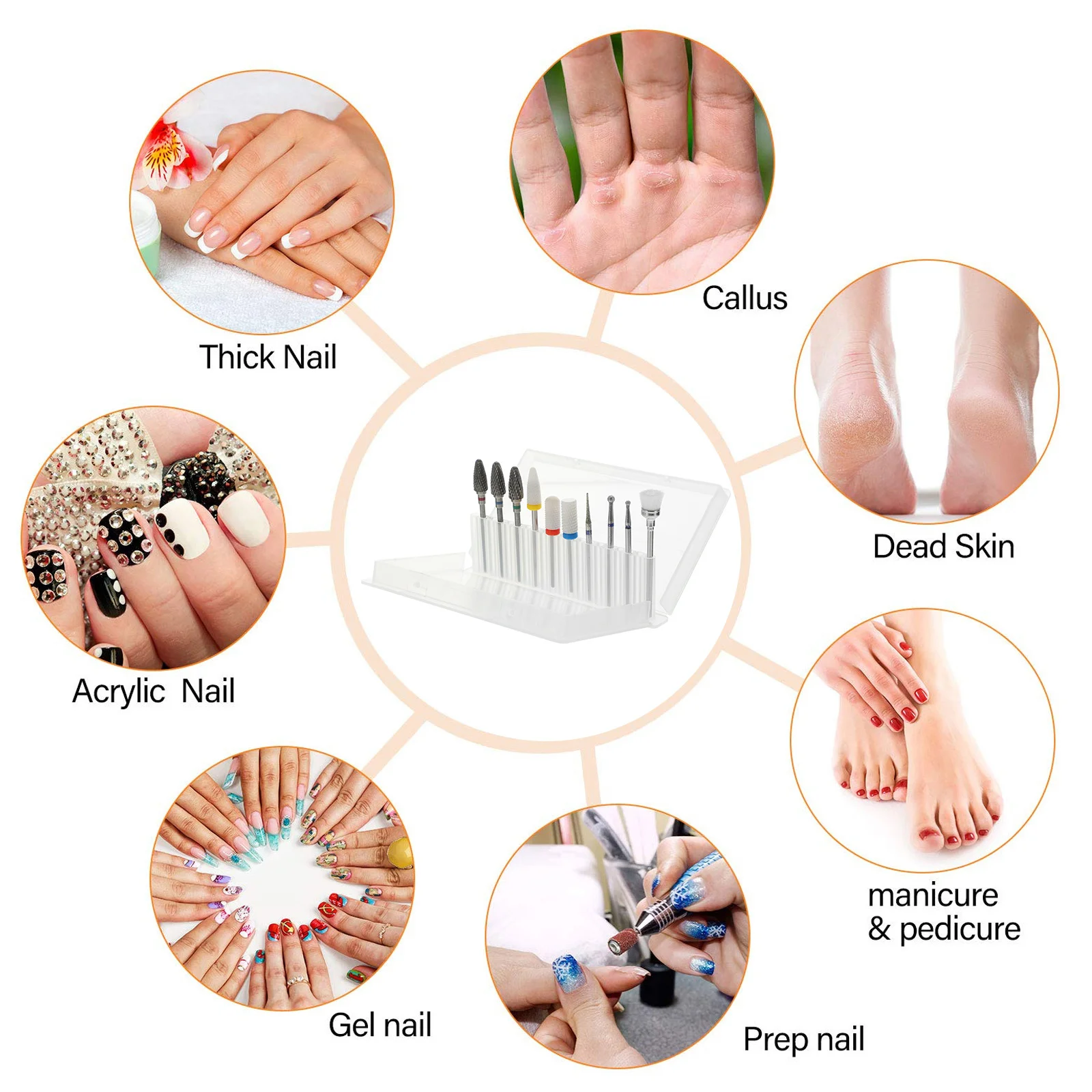 10 pz Punte da trapano per unghie in carburo di tungsteno Set Teste di macinazione per manicure compatte per uso domestico in salone Unghie artificiali naturali Nail Art