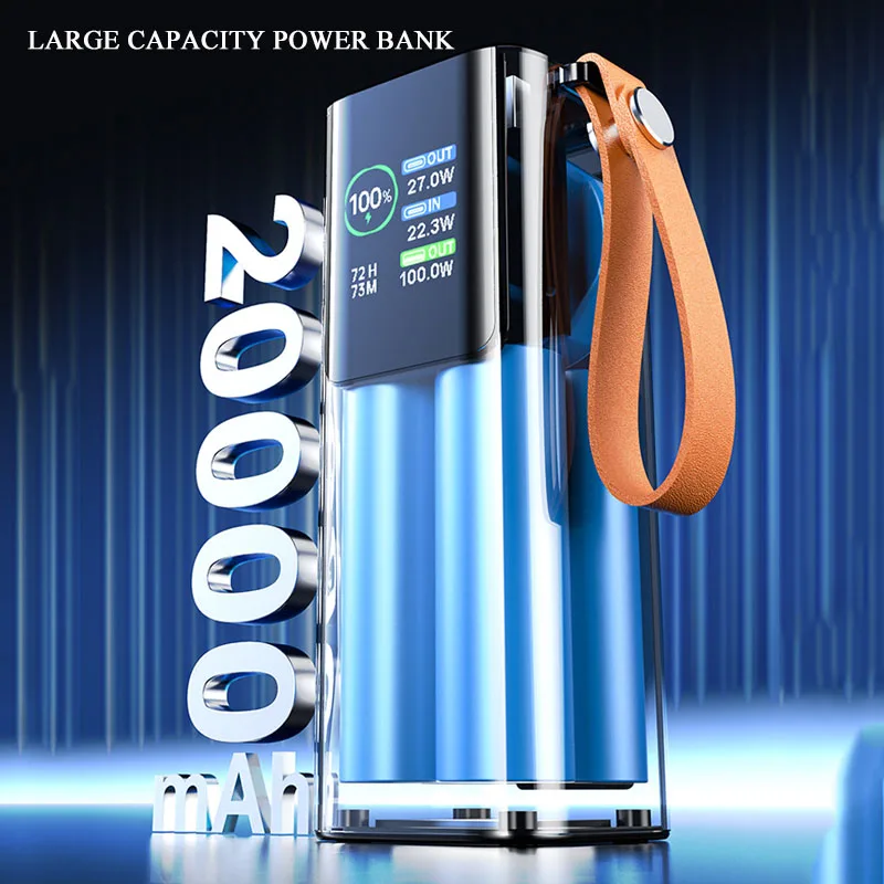

100 Вт Power Bank с быстрой зарядкой, 20000 мАч, с кабелем USB C, портативное зарядное устройство, внешний аккумулятор для ноутбука IPhone 16 15 Samsung Xiaomi