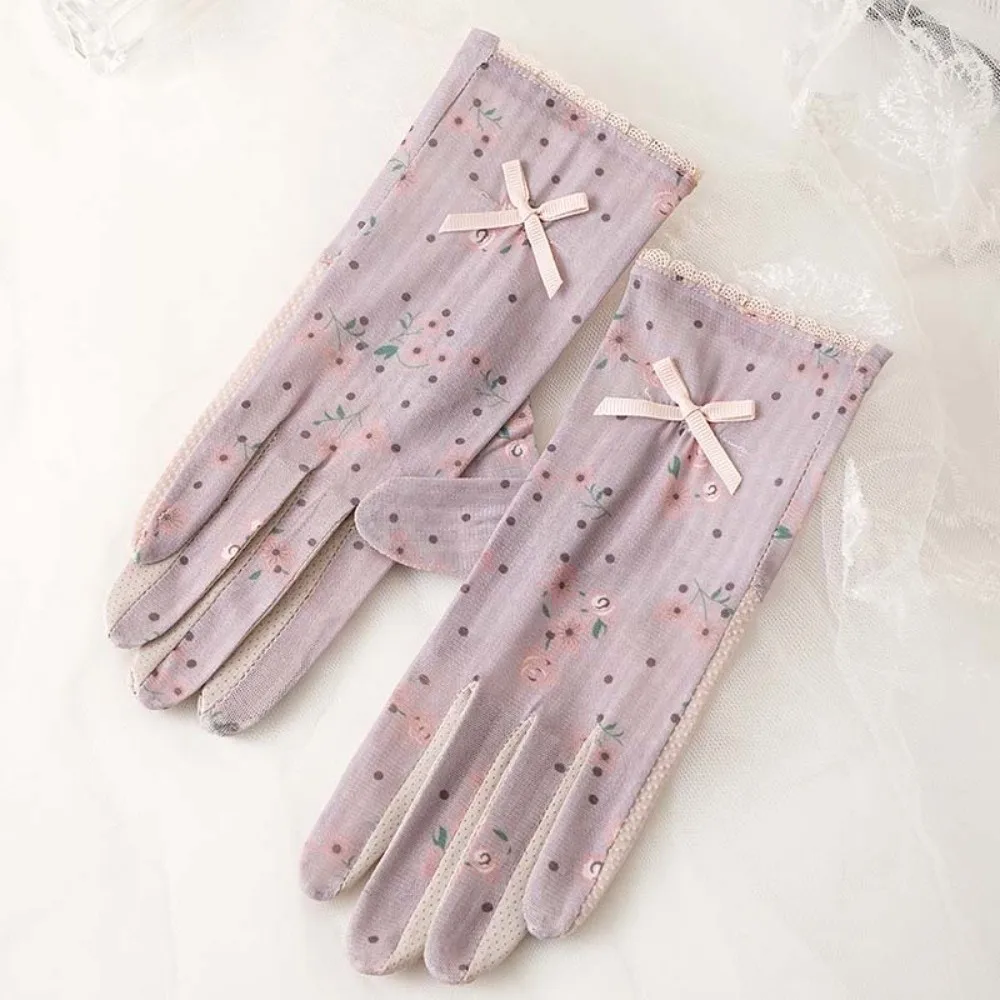 

1 Pair Breathable Sunscreen Gloves Quick Dry Thin Lace Mesh Gloves Sun Protection Floral Printed Summer Driving Mittens Riding