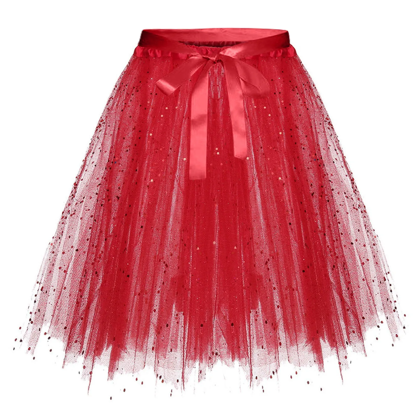 Women Sequin Tulle Skirt High Waist Bowknot Adult Tutu Mini Skirts Vintage Party Costume Ball Gown Ballet Dancewear Mesh Skirts