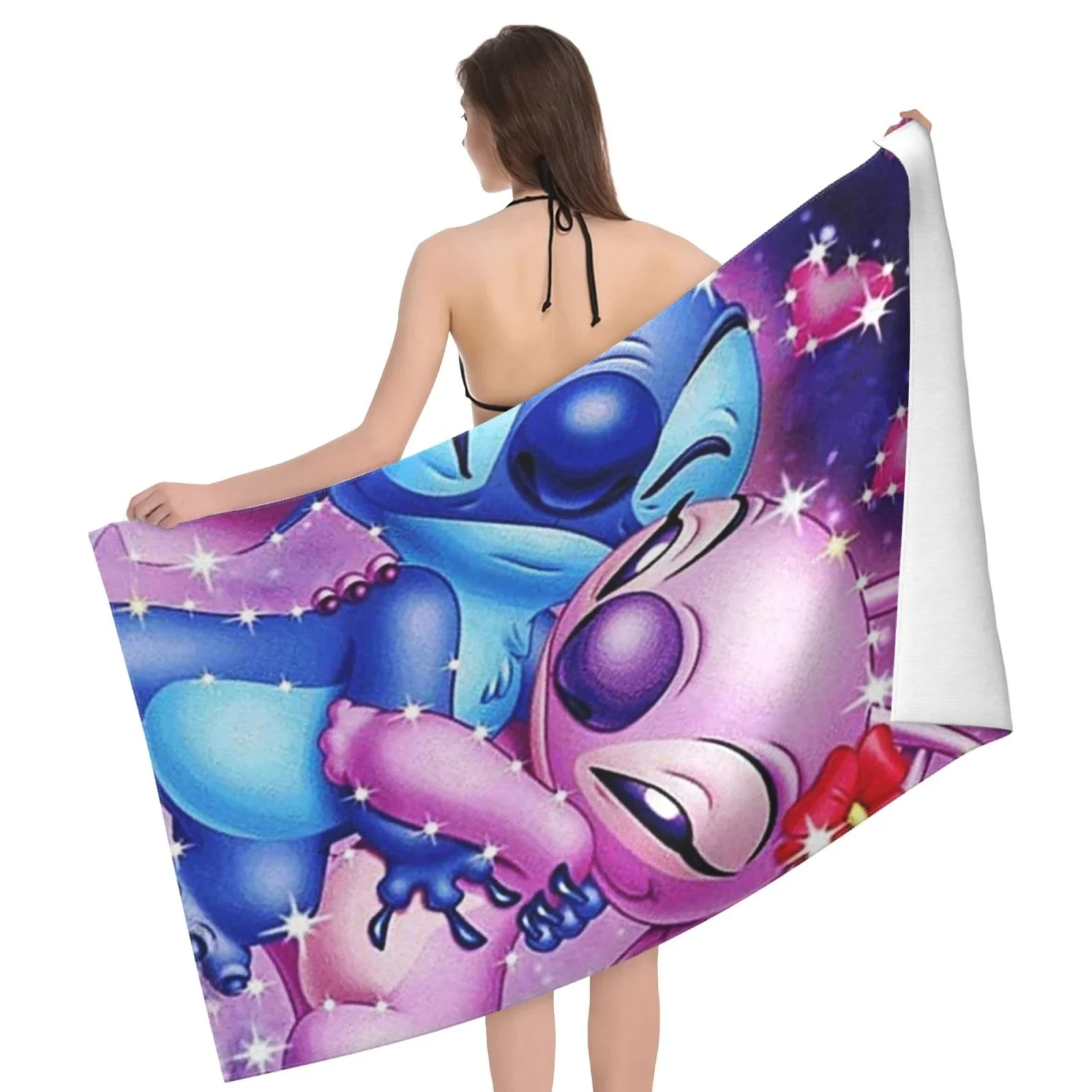 Stitch Angel Children Beach Towels Lilo & Stitch Towel Soft Bath Blanket Camping Cartoon for Travel Swimming Gym Beach Picnic