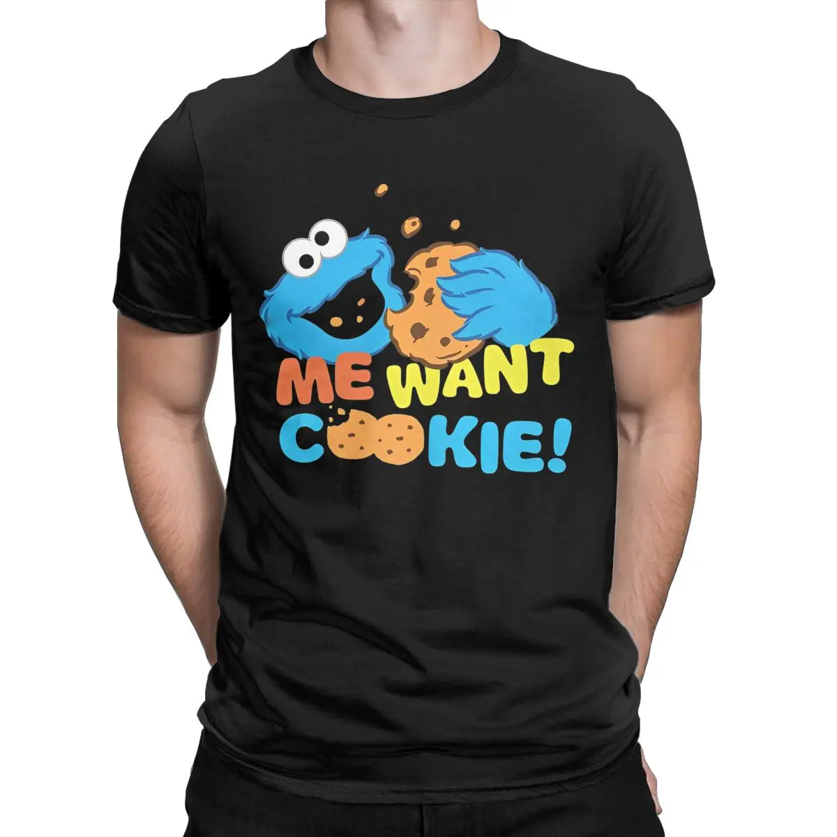 Sesame Streets Cookie Monster T-Shirt Men Cartoon 80s TV Series Tee Shirt Crew Neck Short Sleeve T Shirts 5XL 6XL