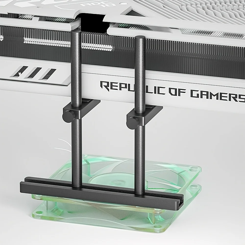 Adjustable Aluminum Dual Brace GPU Support Bracket, Anti Sag Graphics Card Stand Holder, Compatible with Large GPUs