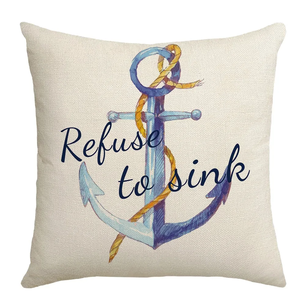 Marine Summer Style Cushion Cover 45x45cm Linen Pillowcases Boat anchor Drift Bottle Letters Throw Pillow Case Blue Pillow Cover