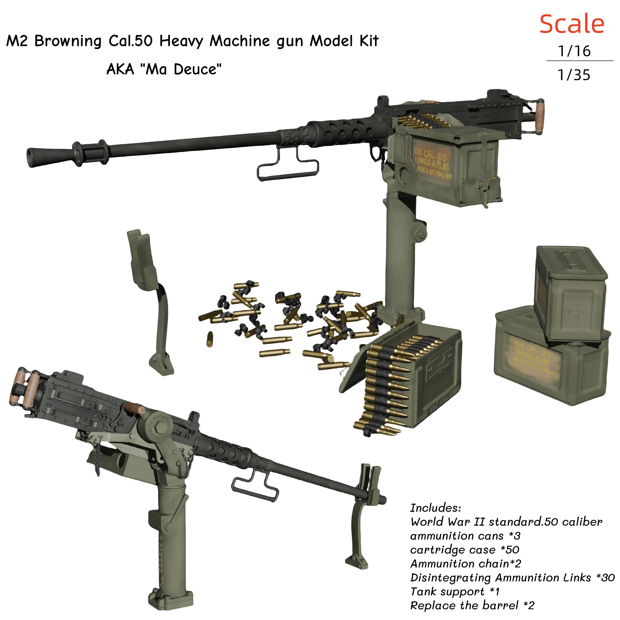1/16 1/35 スケール M2 ブローニング Cal.50 重機関銃別名「マ 