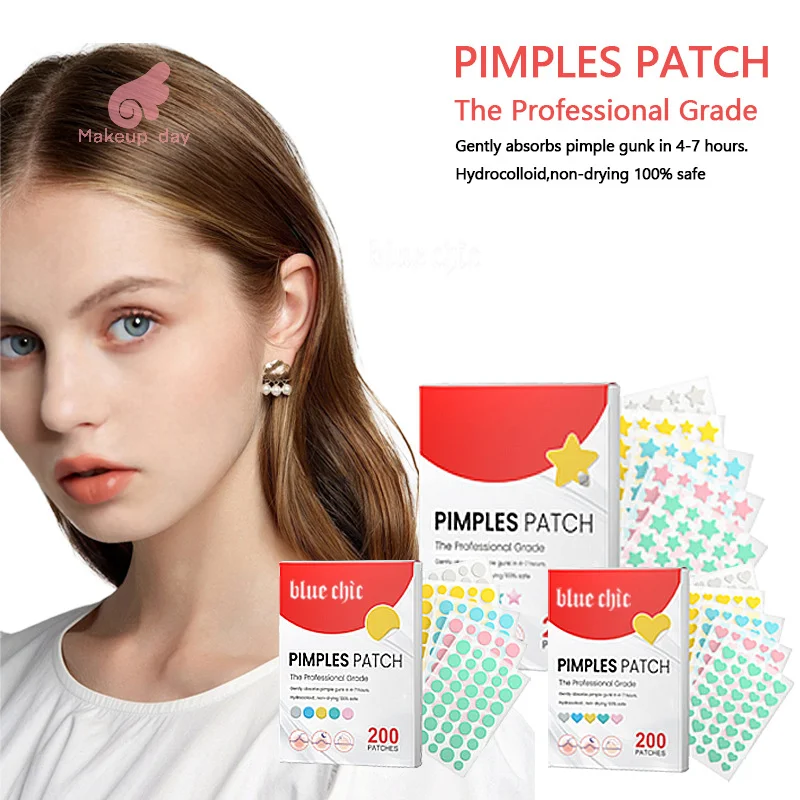 

200pcs/set Mixed Color Cartoon Acne Stickers Star Shaped Heart-shaped Circular Stickers Skincare And Facial Makeup Tools