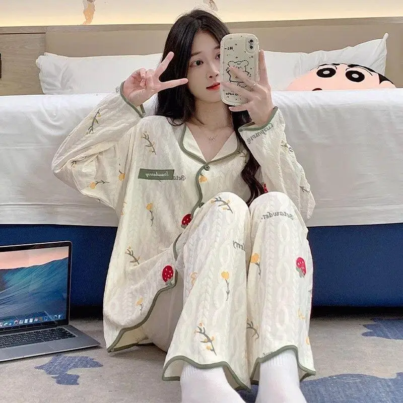 

Cute Cardigan Women's Pajama Set Long Sleeve Flannel Nightwear Set Pajama Loungewear Set Pajama Set Soft Pajama Set