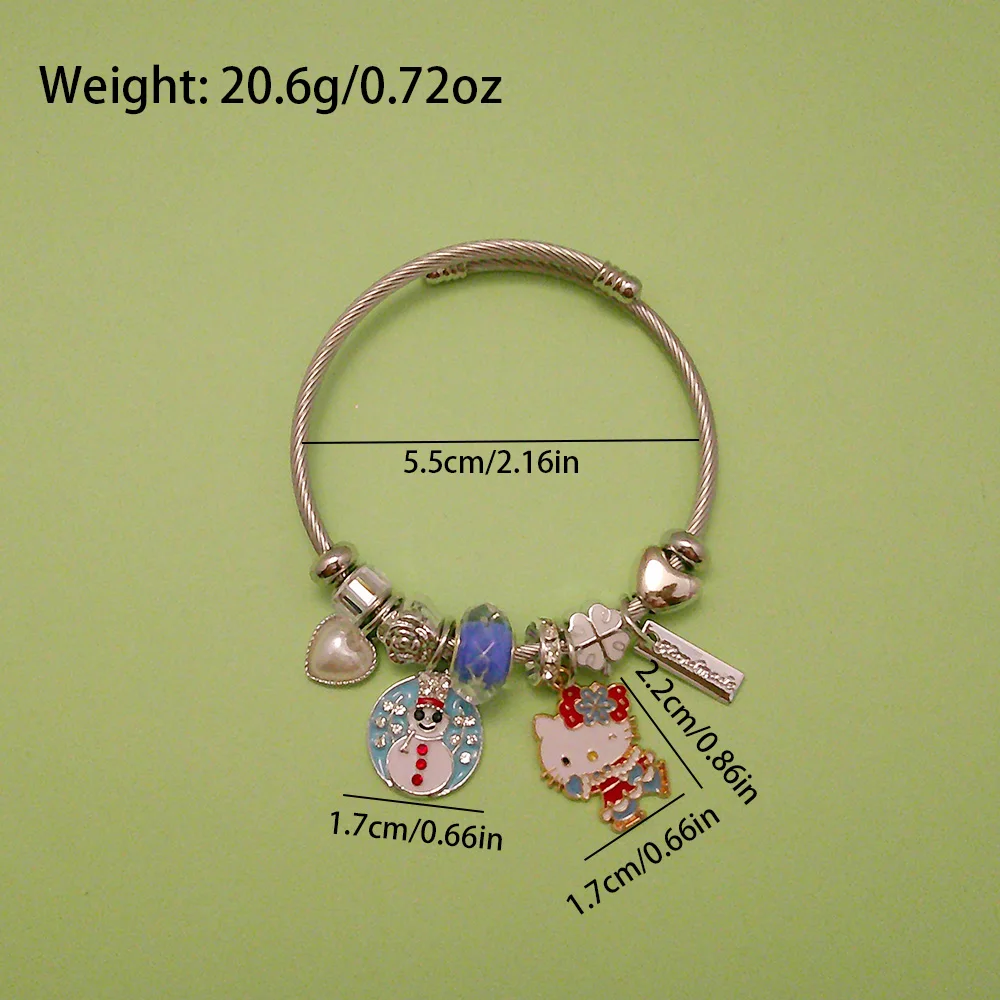 Anime Sanrio Hello Kitty Bracelet Cartoon Figure Xmas Kiitty Cat Metal Badge Pendant Bangle Christmas Jewelry Accessories Gifts