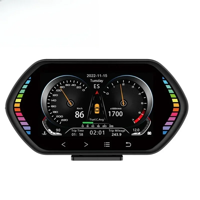 F12 Head-up Display OBD + Global Positioning System + Slope Gauge Display Automotive Digital Speedometer IPS Vehicle Oil