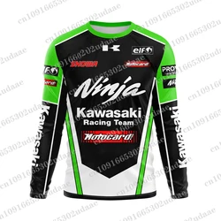 New breathable and dry long sleeved T-shirt for 2024, suitable for 3D printing enthusiasts of Kawasaki motorcycle racing team