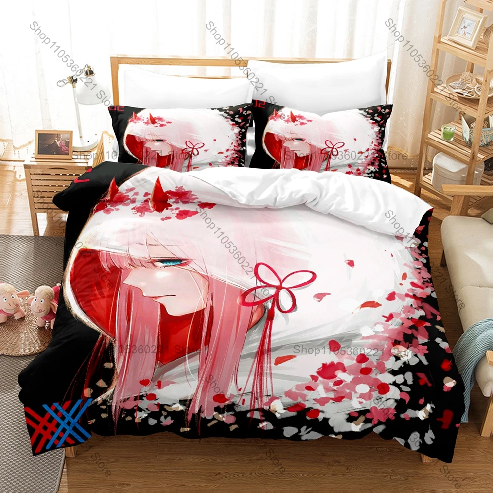 Zero Two 02 Bedding Set Darling In The Franxx Theme 3Pcs Duvet Cover Pillowcases For Fans Bedroom Decor Bed Linen All Sizes