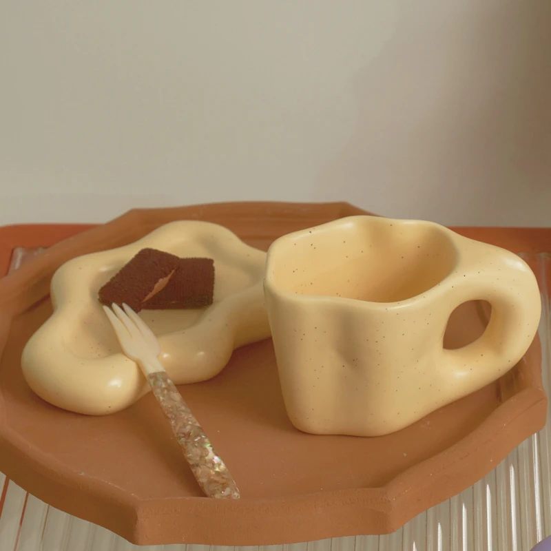 Floriddle Ceramic Mug with Saucer Coffee Cups and Saucers Home Office Tea Cup Coffee Cups Korean Mug Ceramic Plate