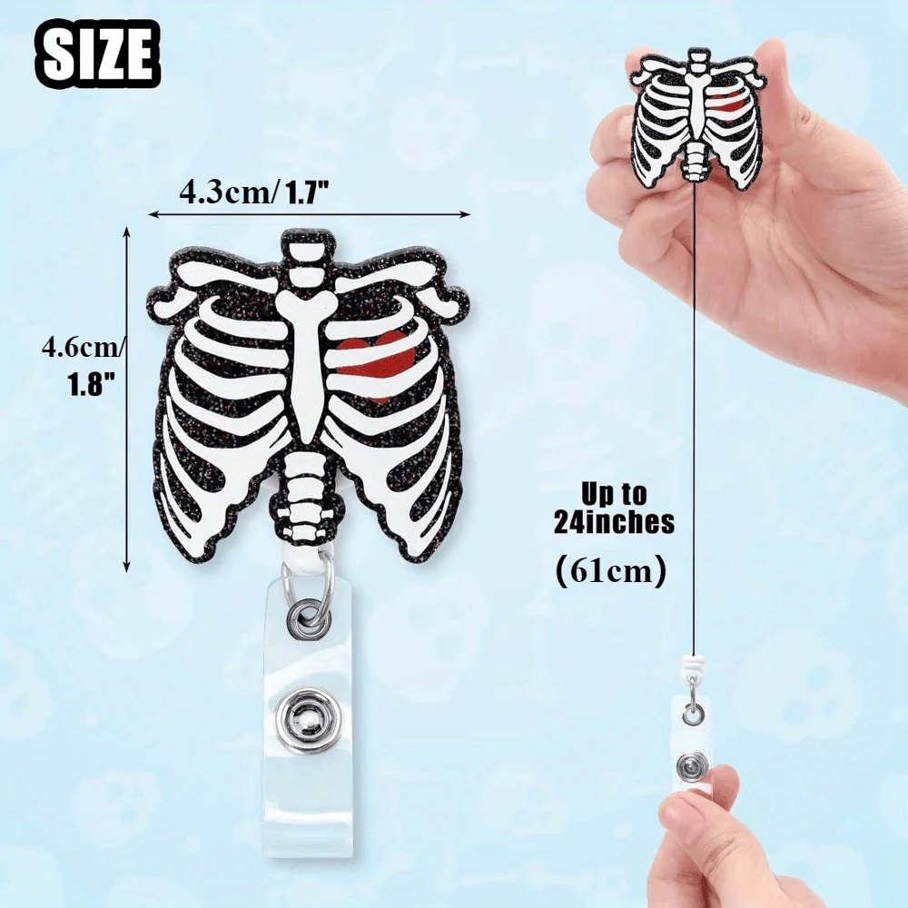 4/8 قطعة بكرات شارة الأشعة السينية. هيكل عظمي أكريليك ومشابك معرف الجمجمة لتقنيات الراداد والممرضات والأطباء. هدية الهالوين/عيد الميلاد.