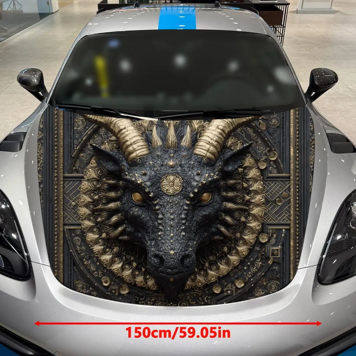 Black Dragon Totem Car Hood Decal - PVC Realistic Pattern Design, Universal Fit For General Motors & Racing Cars, Durable Extern
