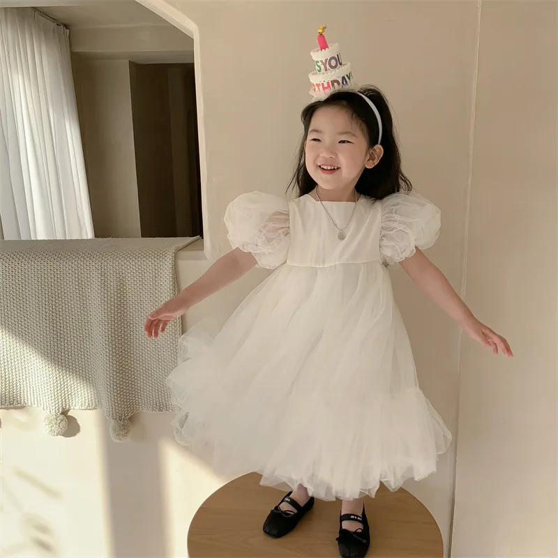 Children\'s Princess Dress Korean Girl\'s Lace  White Fairy Dress Birthday Show Dress flower girl dresses  kids clothes girls