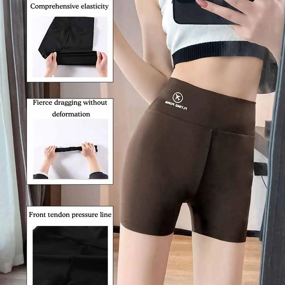 1pcs Women's Leggings Belly Tightening And Hip Lifting Pants Anti Glare Yoga Ice Silk Seamless Shorts Safety Shorts 3/4 Pants ﻿