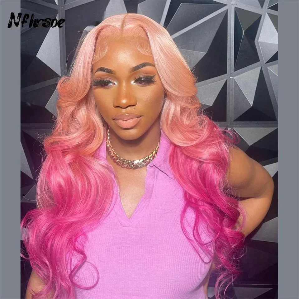

Косплей Ombre Розовый Красный Объемная Волна Прозрачный 13x4 Кружева Фронтальные Парики 180 Плотность Бразильский Парик Человеческих Волос Для Женщин Цветной