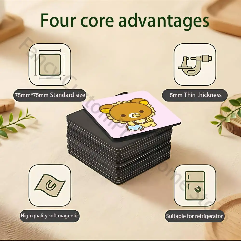 R-Rilakkumas Cute bear Soft Magnetic Refrigerator Magnets Dimensions 75x75mm Personality Decorations Creative Gifts