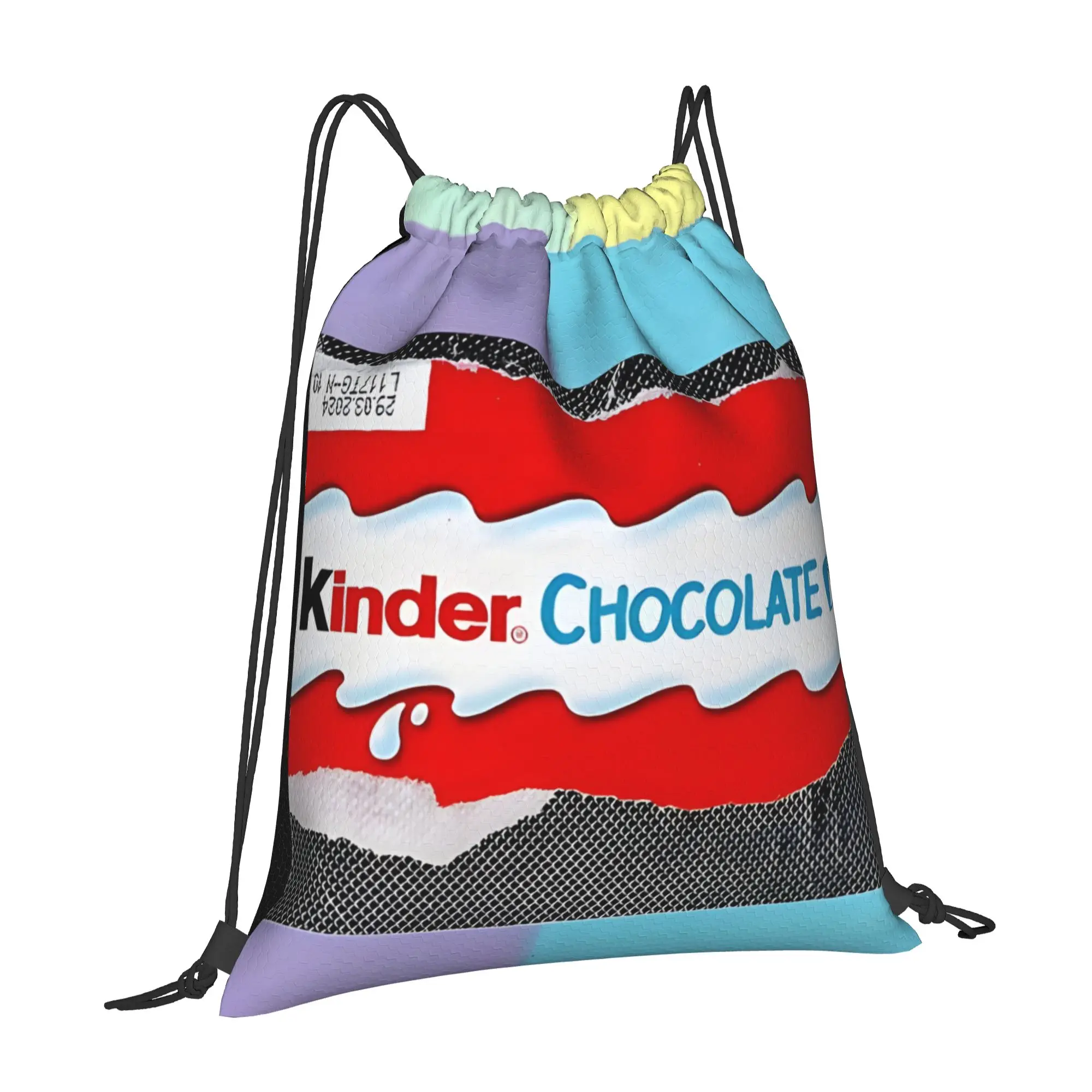 Rainbow Kinder Chocolate Collage Kinder Drawstring Bags Travel Unisex Storage Organize Bundle Pocket Rope Bag