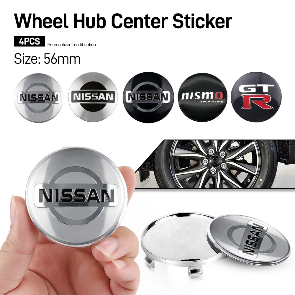 4PCS 56/60mm Car Wheel Center Hub Caps Tire Rim Covers Car Accessories For Nissan Nismo X-Trail Qashqai Altima Note Serena GTR