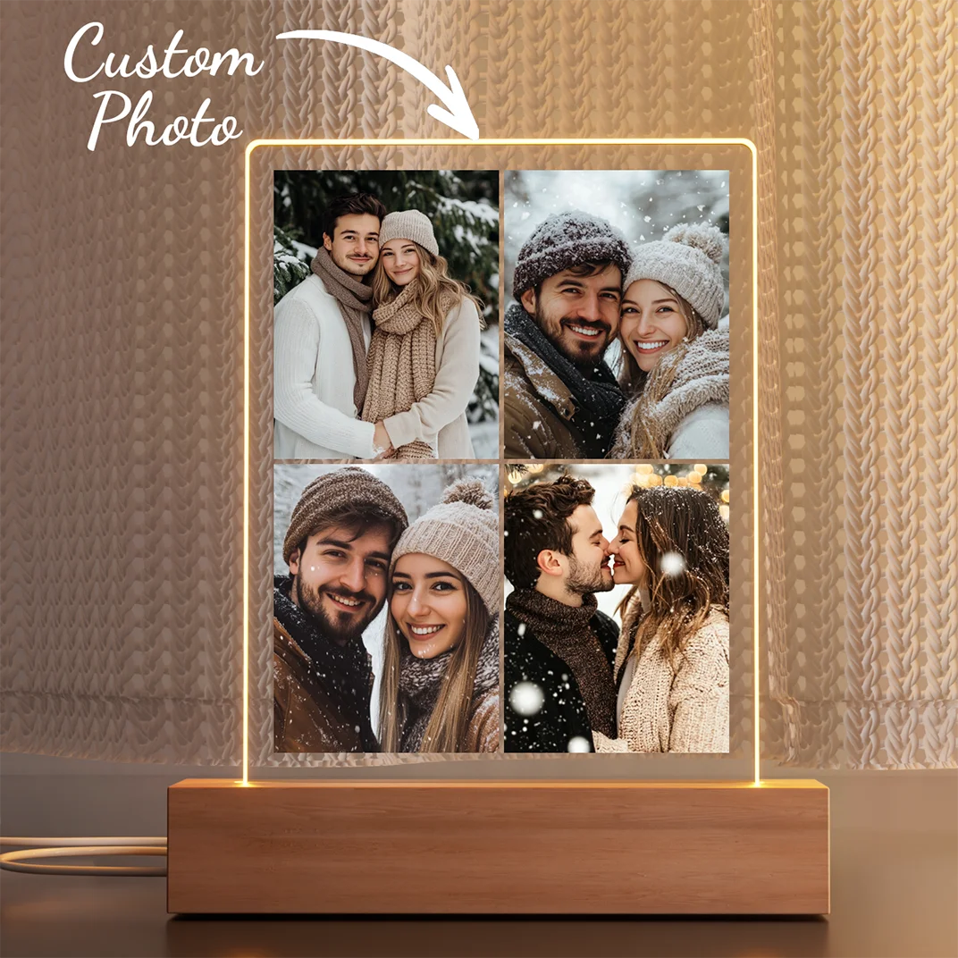 Custom Couple collage Photo Led night light, Personalized acrylic night light with photo and text, custom photo light,