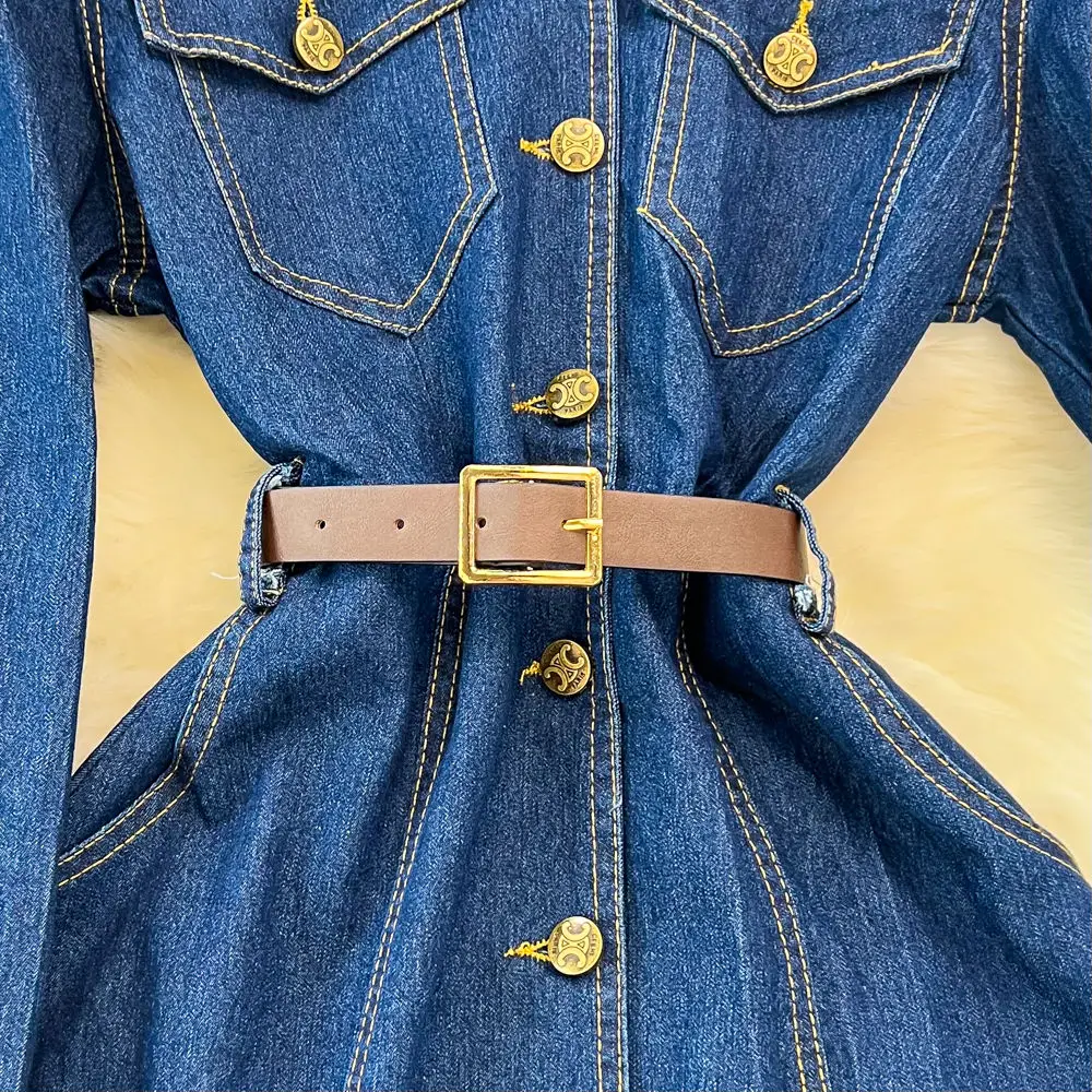 2025 Spring Autumn New Long Denim Dresses Women's Korean Long Sleeve Laps Waist Slimming Single Breasted A Shirt Jeans Dress