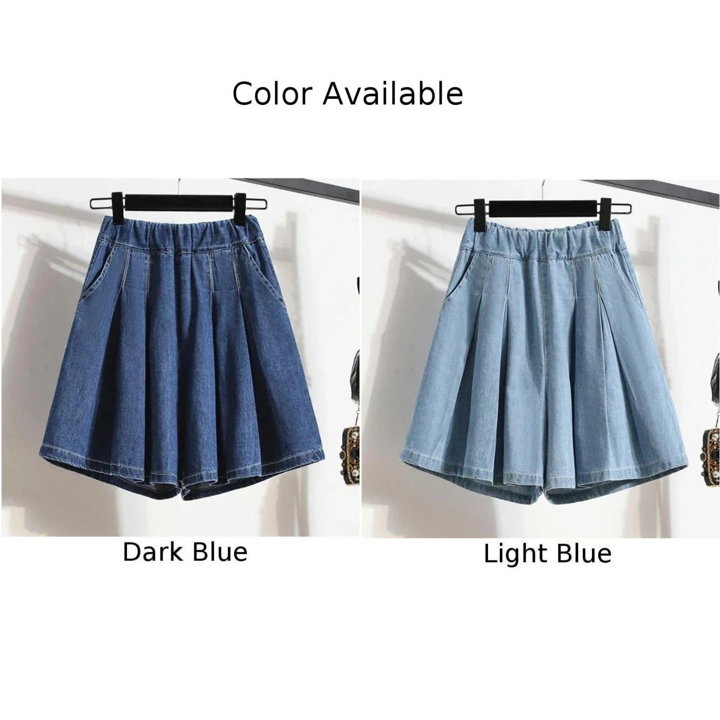 Light Blue Shorts Casual Skirt Polyester Fabric Regular Length Slight Elasticity Spring Summer Autumn Dark Blue