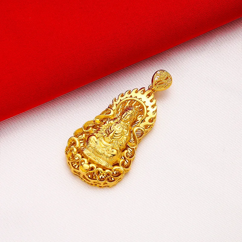 

Flame Guanyin Pendant for Men, 24K Gold, AU999 | Matte flame with Heart Sutra engraving, subtle zen strength for work.