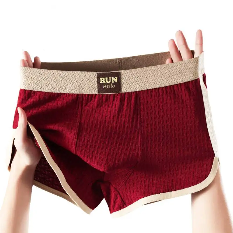 3 pcs Men's Boxer Solid Textured Men's Cotton Underwear Breathable Underpants Super Soft High Elastic Men's Panties 4