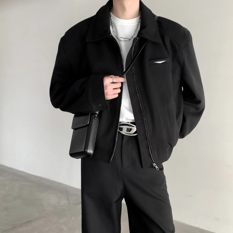 

Мужская корейская куртка Cleanfit с металлическими пуговицами и воротником, на молнии, с подплечниками, шерстяная, повседневная, весенне-осенняя верхняя одежда