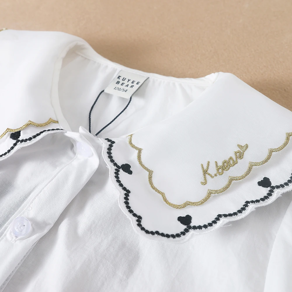 Girls Blouse Shirt High-quality Summer Short Sleeve Cotton Causal White Embroidered Tops For 5-12 Years Kids Clothes