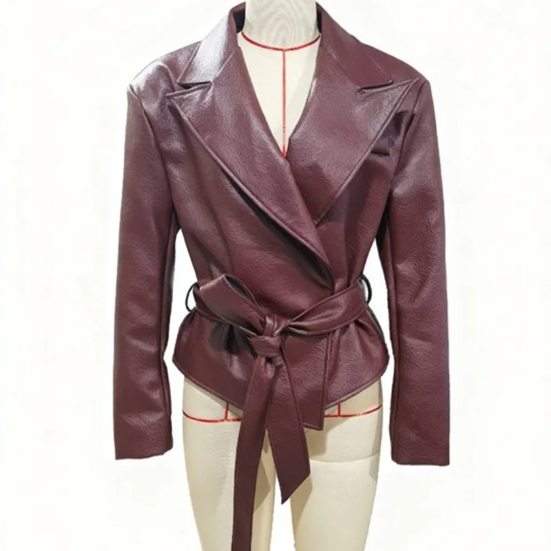 أنيقة الدانتيل يصل النساء سترات من الجلد ربيع الخريف بولي Leather الجلود Bomber السترات شيك معطف واقٍ من المطر موضة ملابس حريمي ملابس خارجية #6