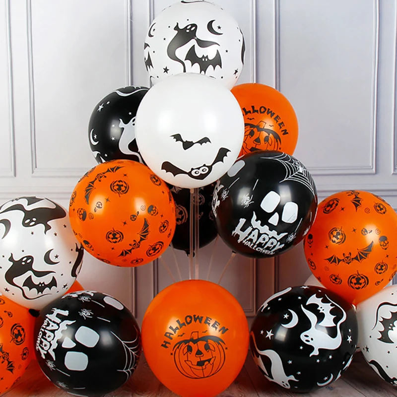 

10Pcs Scary Halloween Balloons Kids Toys Pumpkin Skeleton Ghost Bar Party Decor Balloon Halloween Black Orange Latex Balloon