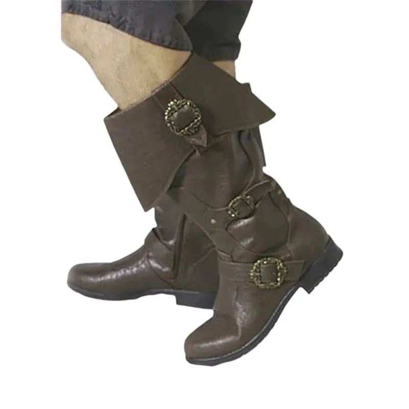 qq273Retro Medieval Nórdico Homens Mulheres Viking Pirata Steampunk Equitação Botas Longas Cosplay para Halloween P