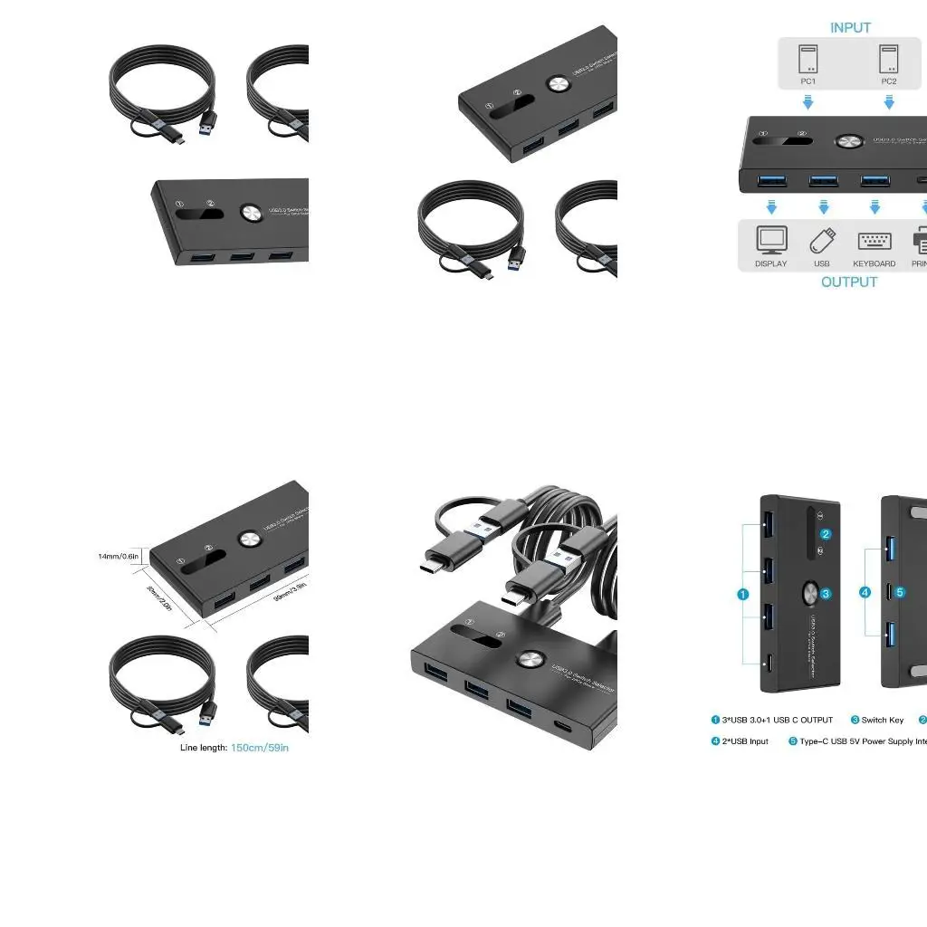 

31BA USB C и USB 3,0 кВм коммутатор 4 порта USB -коммутатор облегчает обмен устройствами между двумя компьютерами для настройки