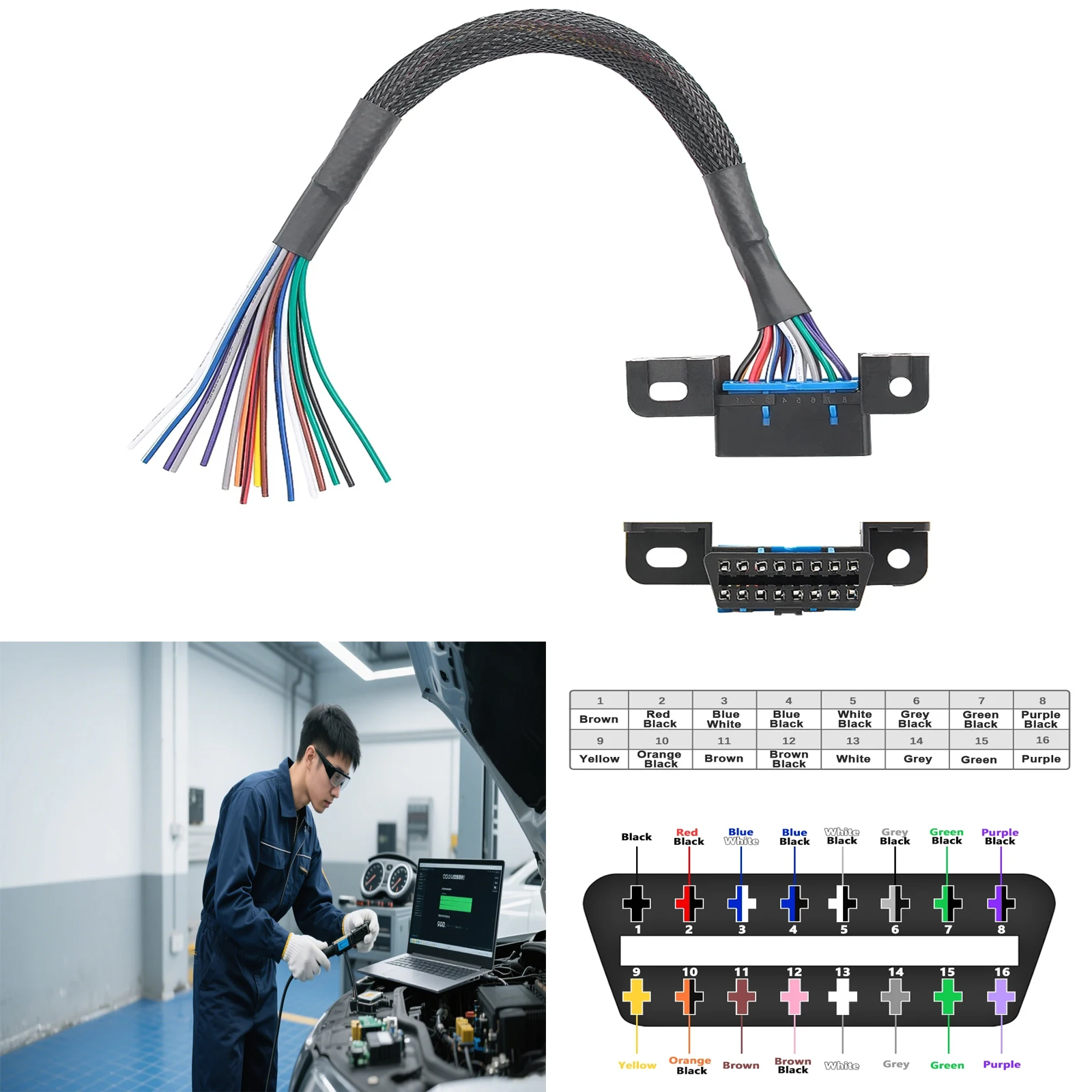 

DIY 16-контактный удлинительный кабель J1962 OBD2, автомобильный диагностический инструмент OBD, преобразующий старый автомобиль, который может подходит с мужской линией к женщине