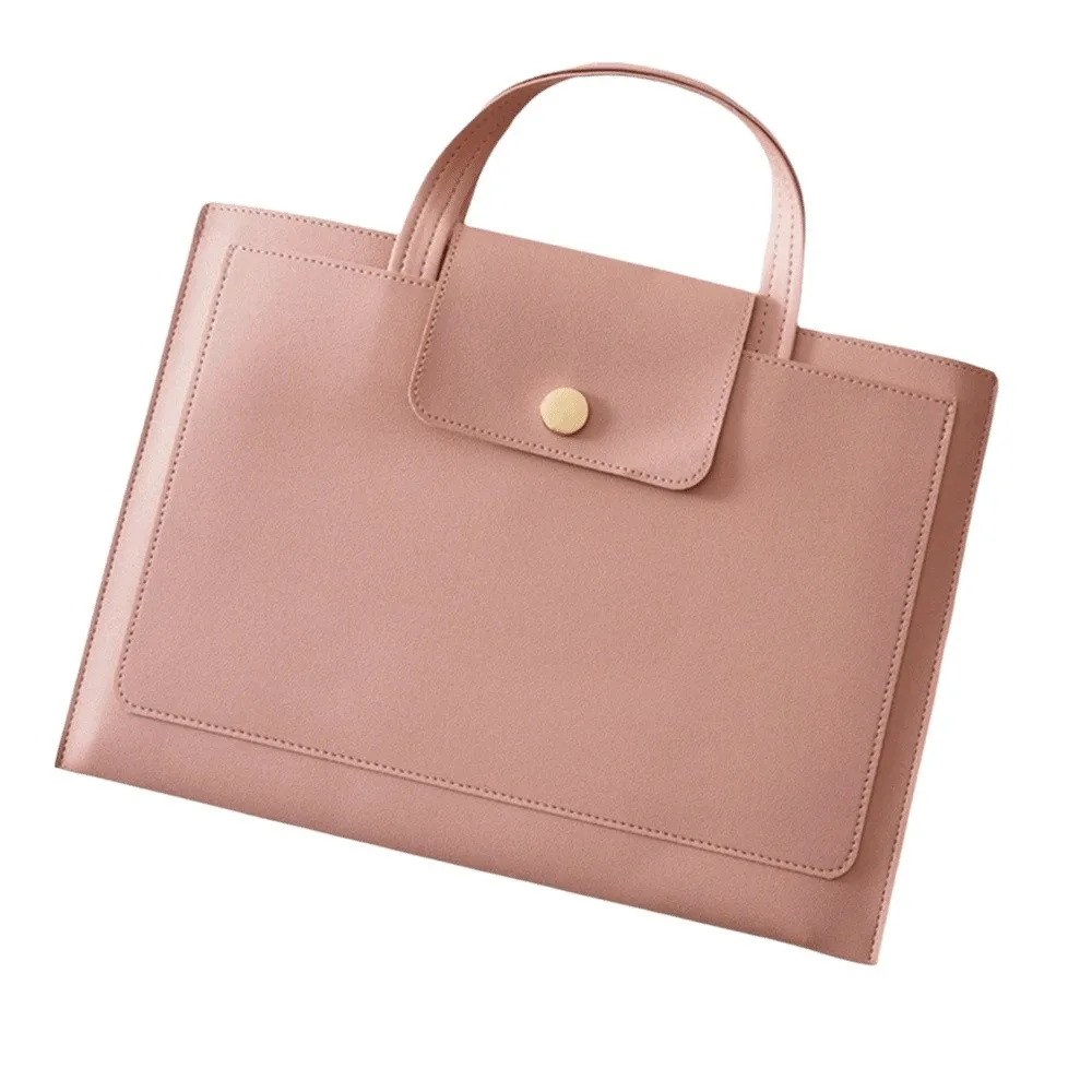 Large Capacity A4 Leather Document Bag Magnetic Button Simple Double Layer File Folder Elegant Portable File Storage Bag