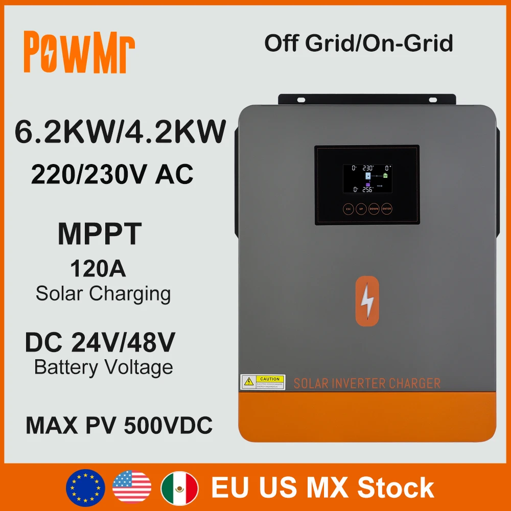 

6.2KW 4.2KW Hybrid Inverter With 120A MPPT Solar Charge Controller DC 24V 48V To 230V Pure Sine Wave On-Grid Inversor EU Stock