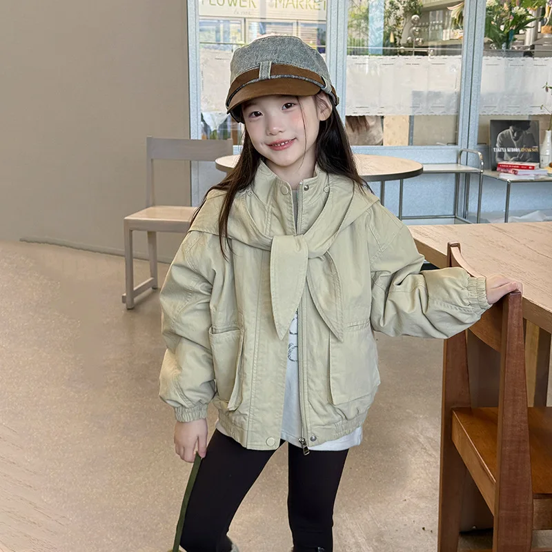 Children Clothing Korean Winter New Style Ribbon Shawl Stand Collar Windproof Cotton Jacket, Warm Jacket with Cotton Clip on Top