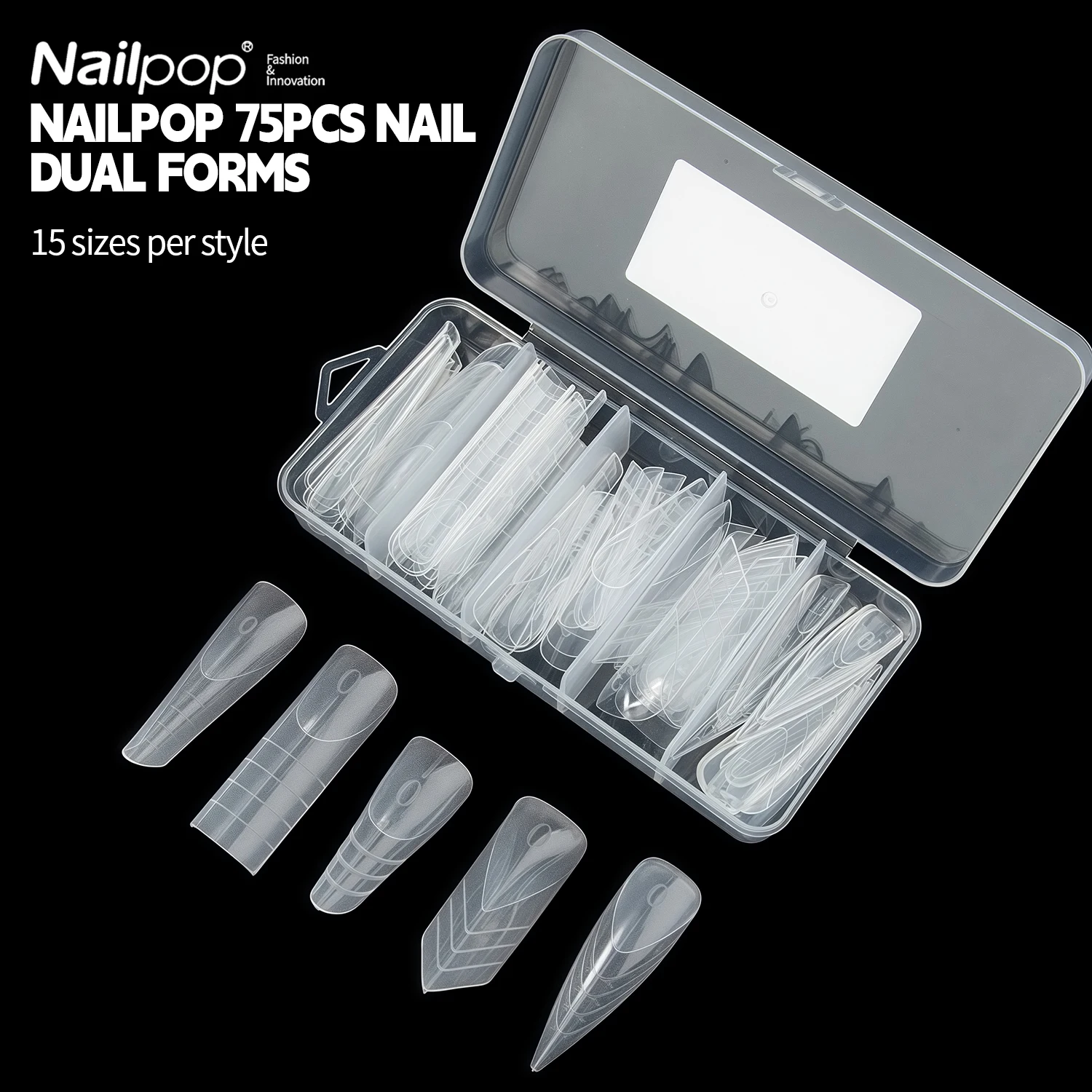 NAILPOP Frech مسمار أشكال مزدوجة مجموعة واضح غطاء كامل بناء سريع هلام قالب نصائح وصلات لإطالة الأظافر نصائح قوالب 75/150 قطعة