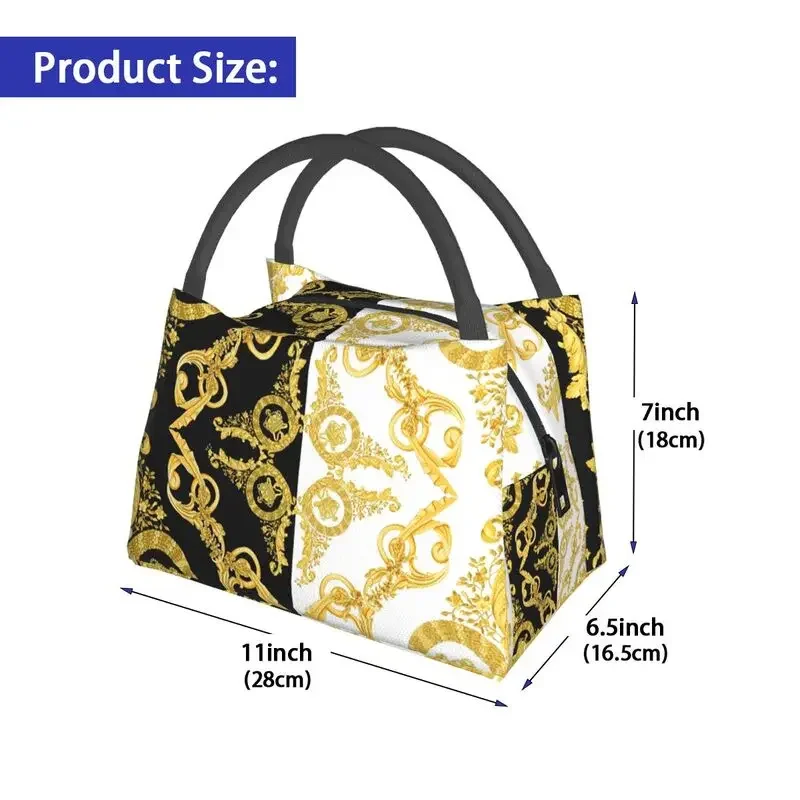 Baroque Greek Ornament GoldenMeander Meandros VINTAGE Insulated Lunch Bags for Women Waterproof Cooler Thermal Lunch Box