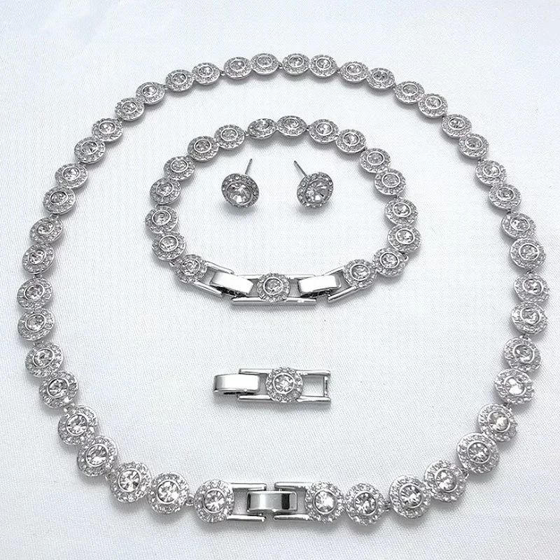 

2025- Quality Women's Classic Happiness Diamond Round Crystal Necklace Set S925 Silver Gorgeous Una Angelic Series Jewelry Set