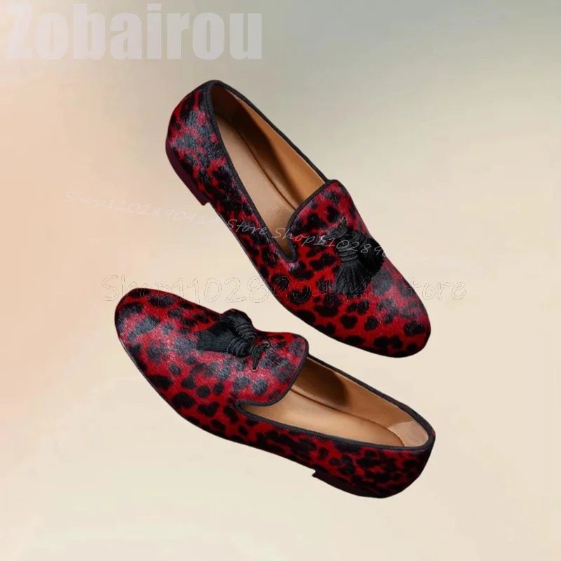 Burgandy Black Leopard Print nappe Decor mocassini Fashion Slip On scarpe da uomo lussuose scarpe Casual da uomo per banchetti fatti a mano