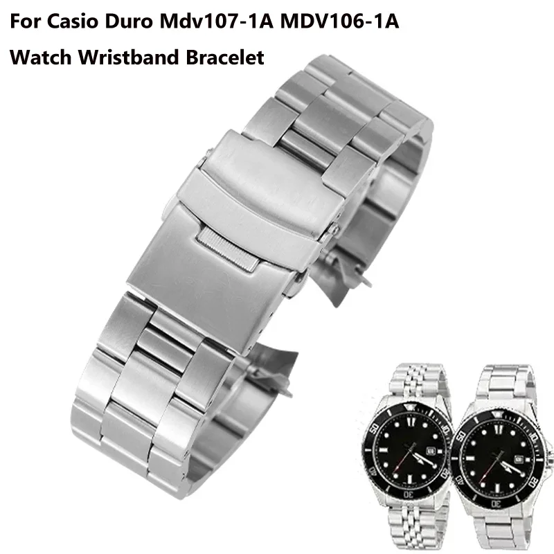 Jubilee Diving Stainless Steel watch Strap For Casio Duro MDV106-1A Mdv107-1A Curved End Metal Wristband Replace 22MM Bracelet