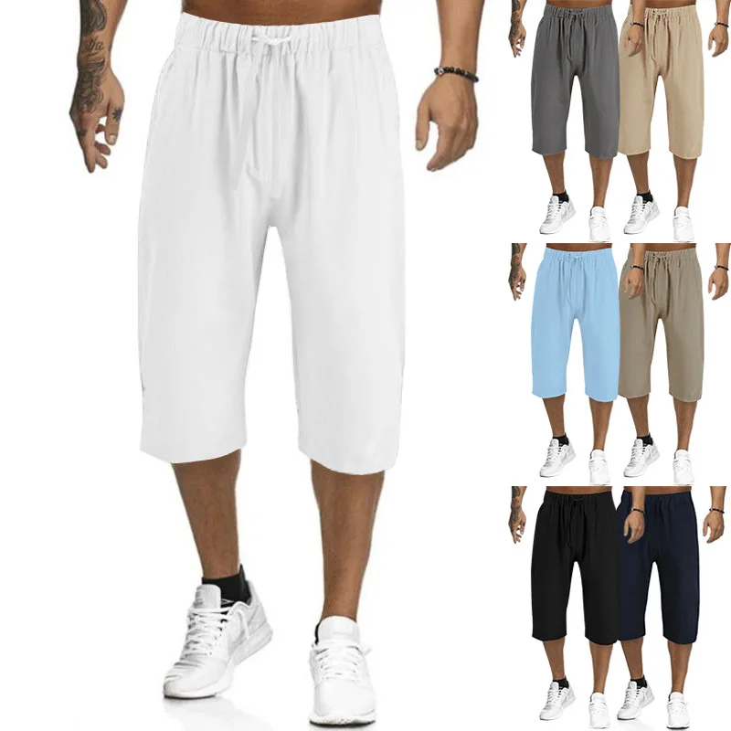 Summer Loose Linen Cotton Breathable Shorts Men\'s Sportswear Shorts Casual Straight Pants Gym Training Quick Dry Sports Shorts